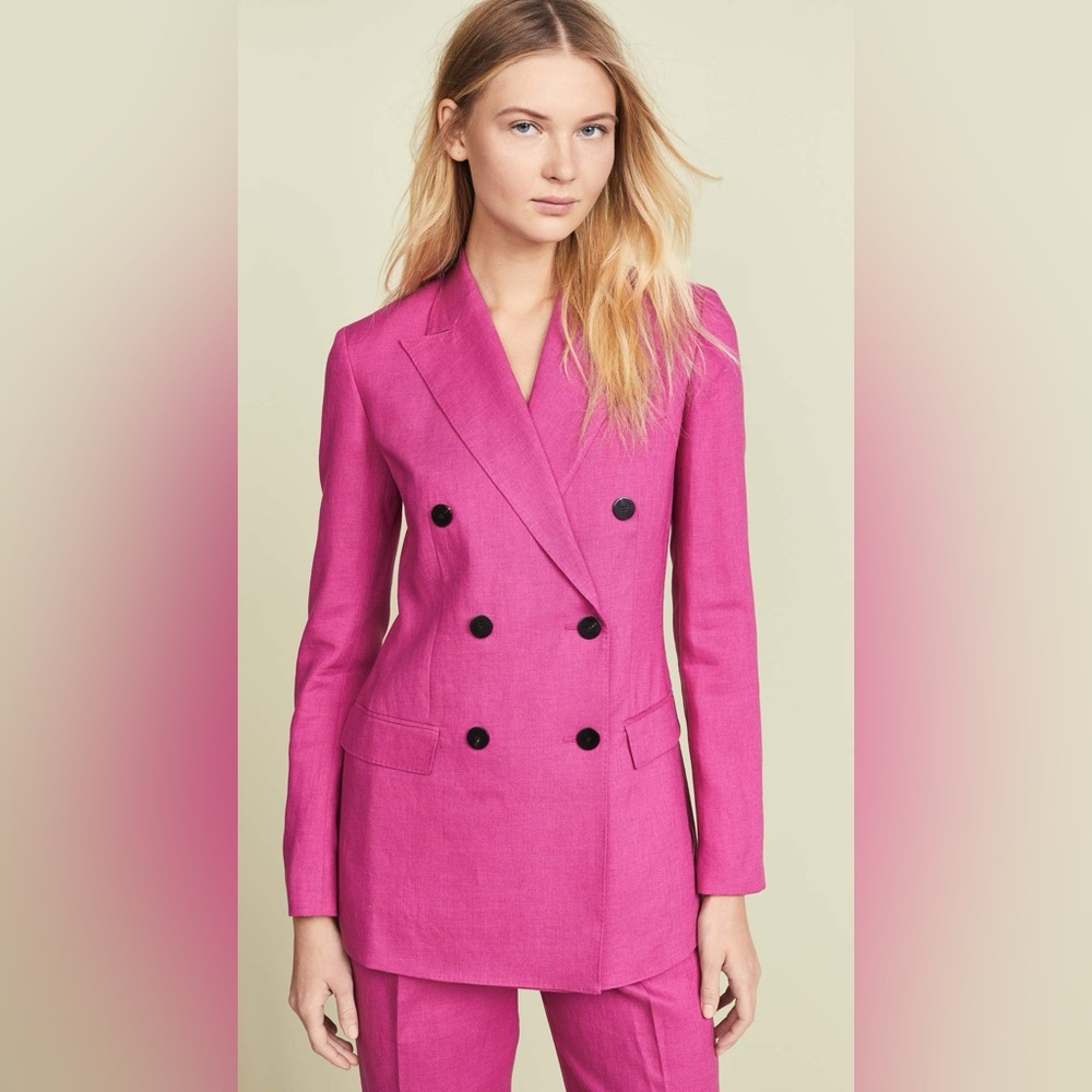 Theory Double Breasted Tailor Blazer in Magenta Linen